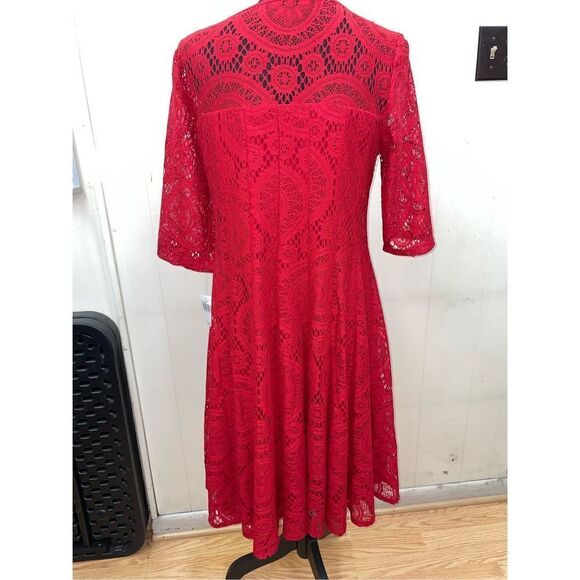 NWT Chris McLaughlin Size 14 Red Lace Short Sleeve Dress - Picture 2 of 7